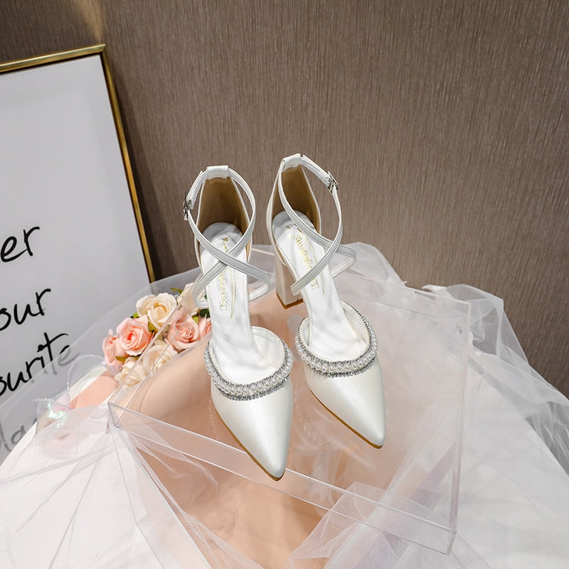 Wedding Shoes With Pearl Rhinestones - CBB Market 