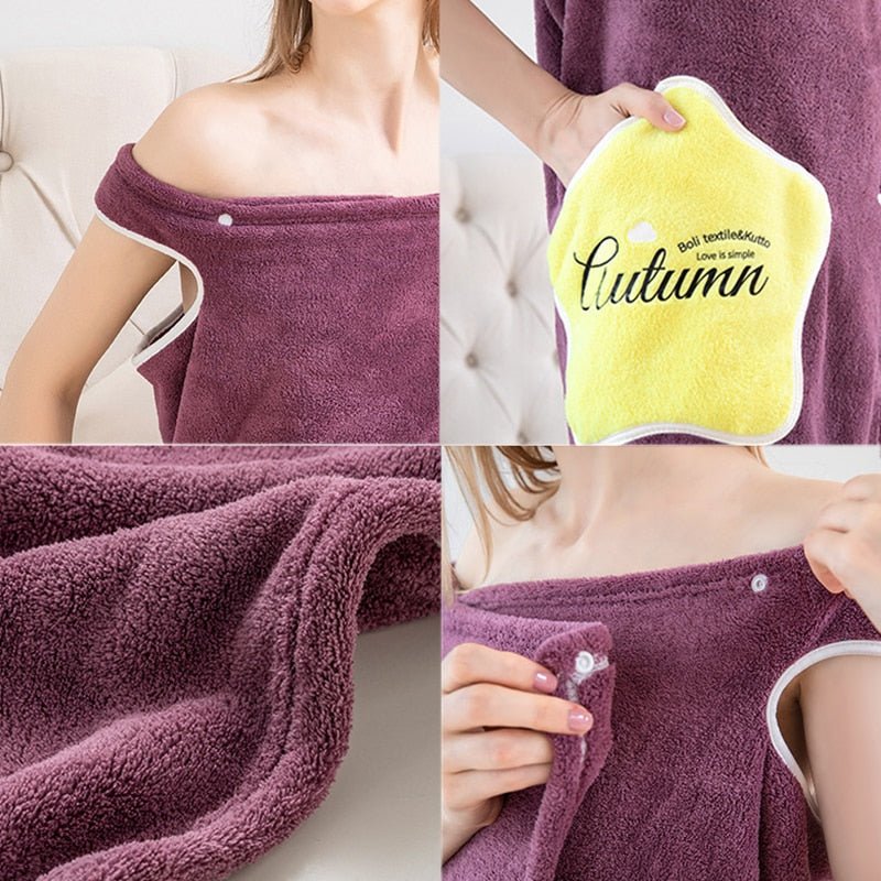 Wearable Bath Towel Superfine Fiber Towels Soft and Absorbent Chic Towel for Autumn Hotel Home Bathroom Gifts Women Bathrobe - CBB Market